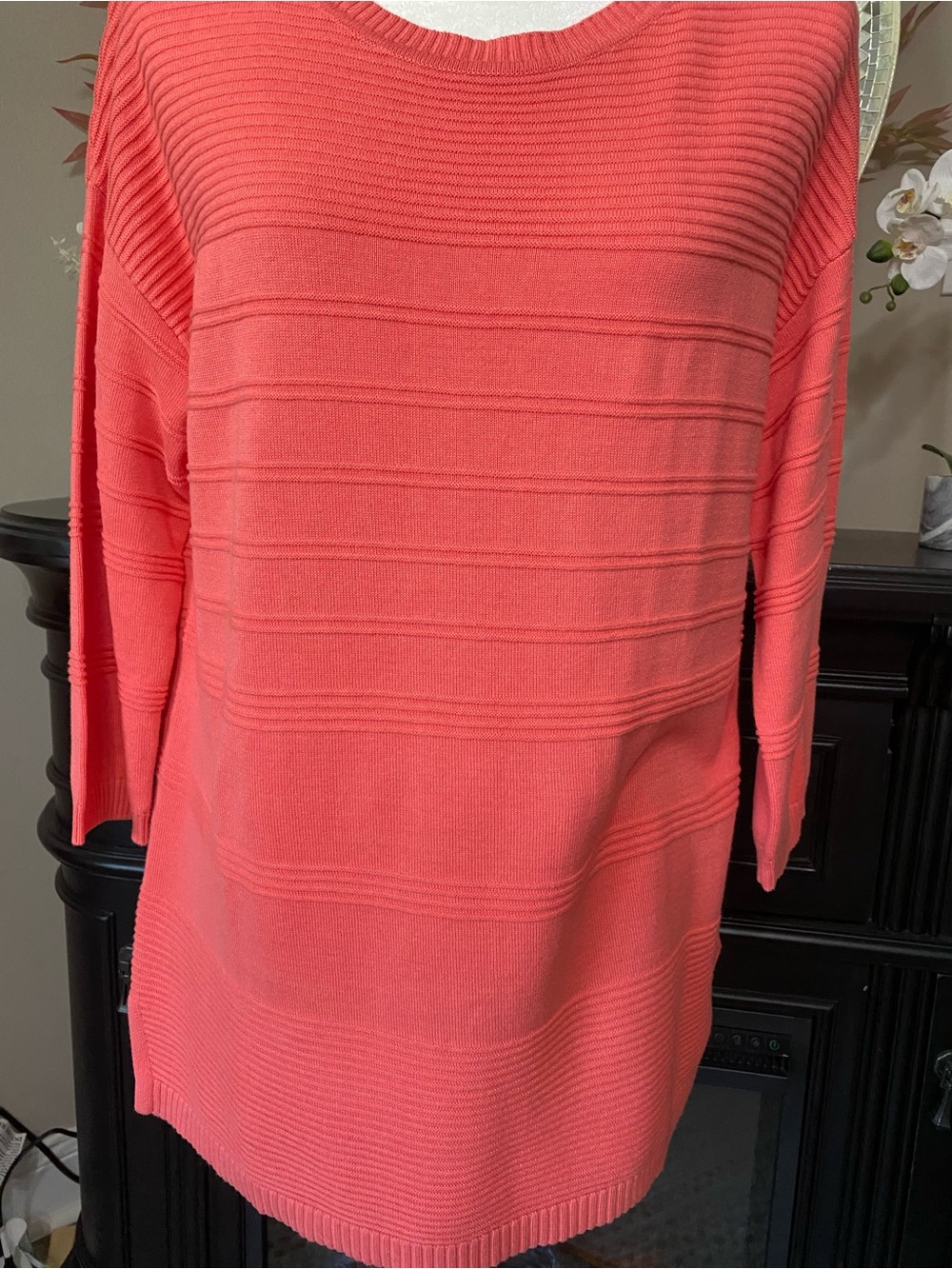 Isaac Mizrahi Live! Coral Ribbed Knit Top S (fits like a medium)
